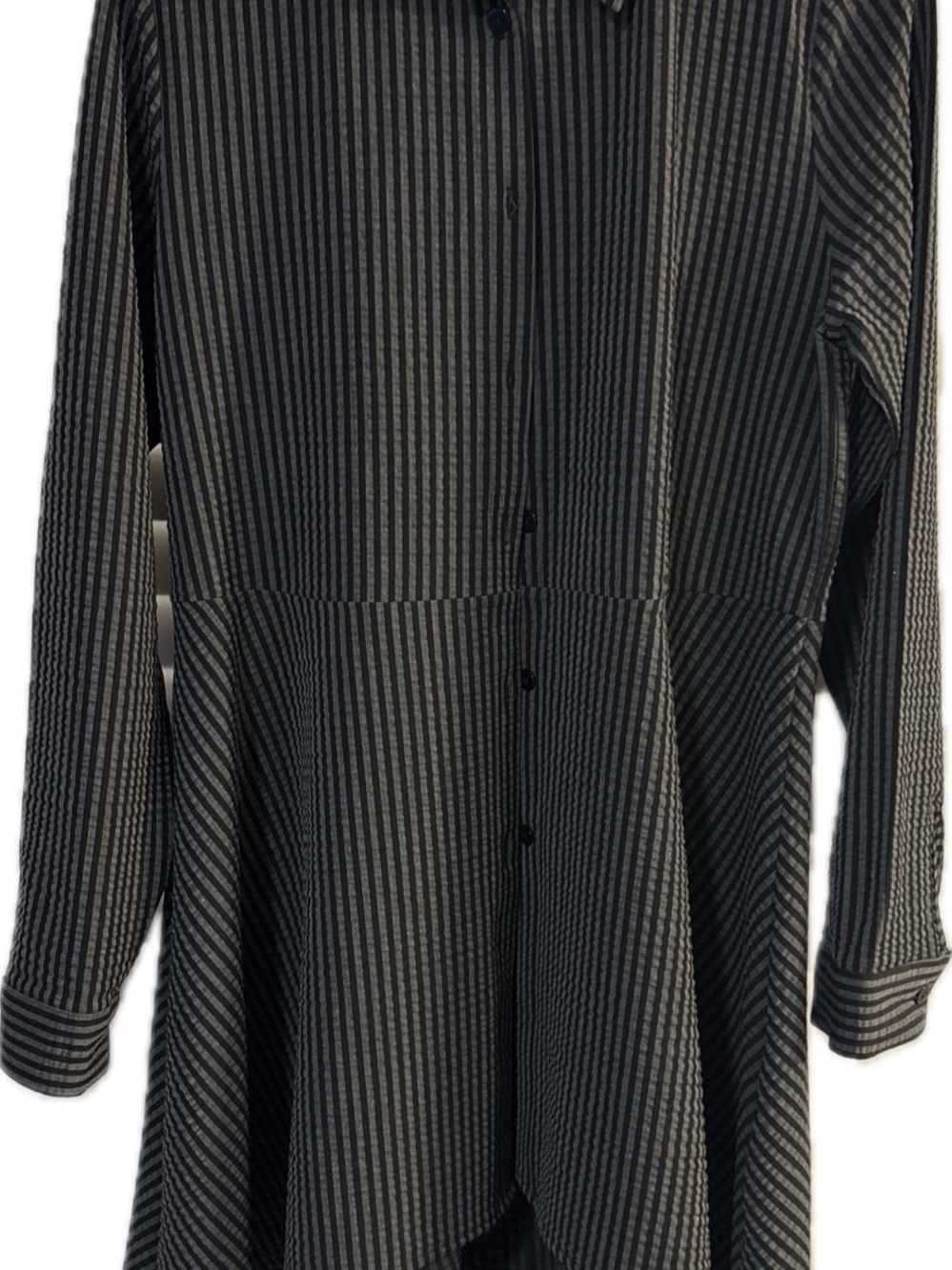 Striped Long-Sleeve Midi Dress in Black and Gray